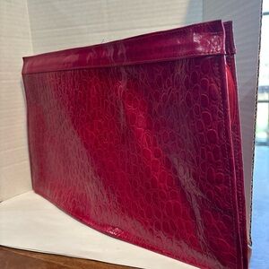 Glossy Red Croco Embossed Leather Envelope Clutch Purse Bag